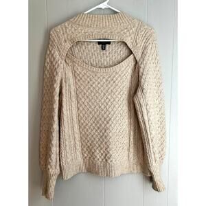 ELLA RAFAELLA Cream Cable Knit Sweater, Cut Out, Mock Neck, Sz XLP, New